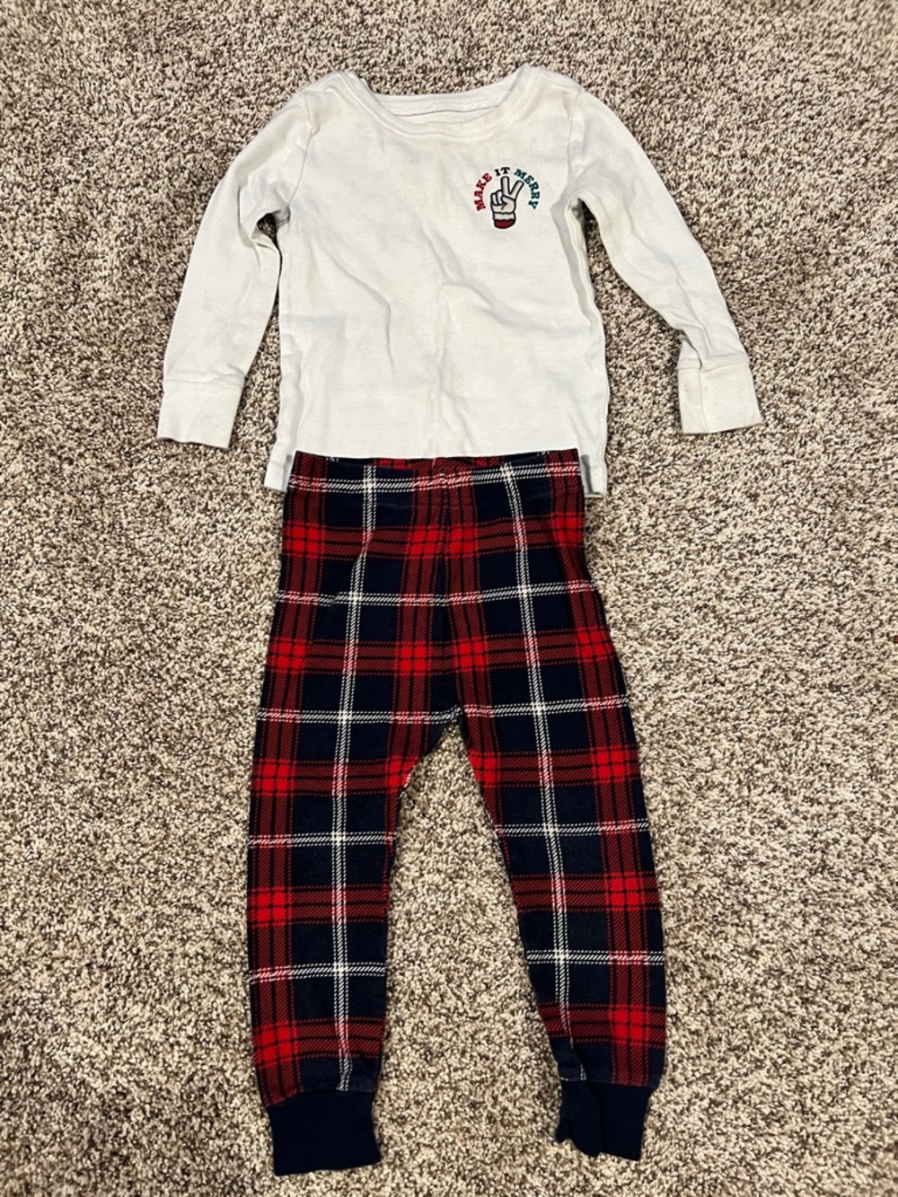 Old Navy White Long-Sleeve Top with Red and Navy Plaid Pajama Pants